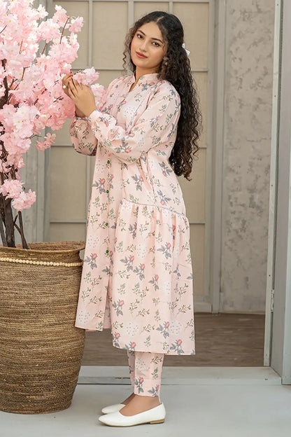 2 Piece Maxi Rose Pink Digital Printed Silk Maxi Dress T-FRK-005