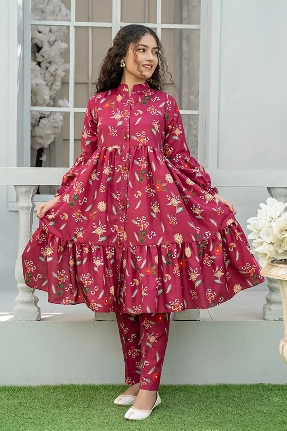 Printed Silk Maxi Co-Ord Set - T-FRK-006