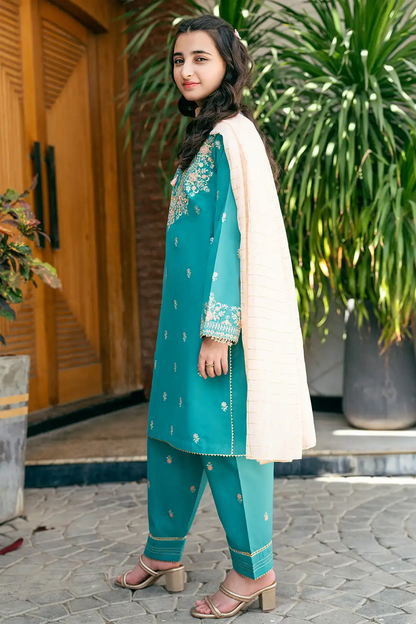 3 Piece Suit Tea-Pink Chiffon Dupatta Cotton Embroidered 3 Piece Suit T-SFC-027