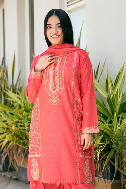 3 Piece Suit Red Embroidered Dress T-SFC-028