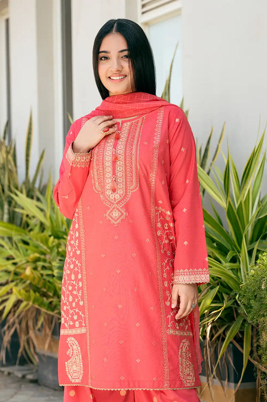 3 Piece Suit Red Embroidered Dress T-SFC-028
