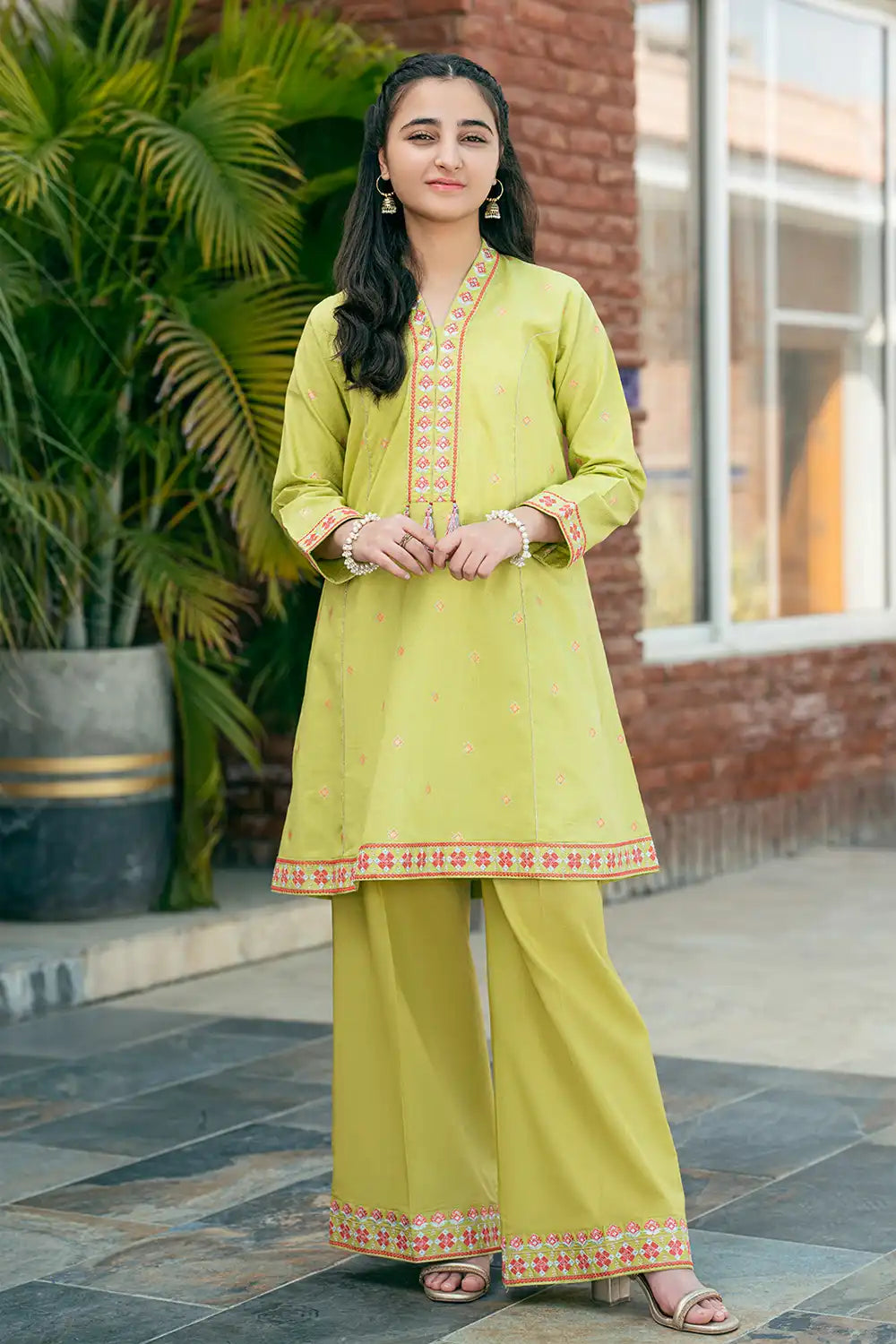 2 Piece Embroidered Suit Digital Printed Shirt with Palazzo T-SFC-029