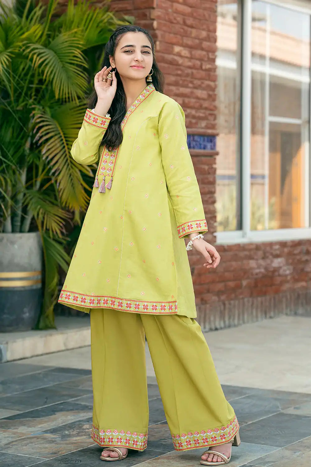 2 Piece Embroidered Suit Digital Printed Shirt with Palazzo T-SFC-029
