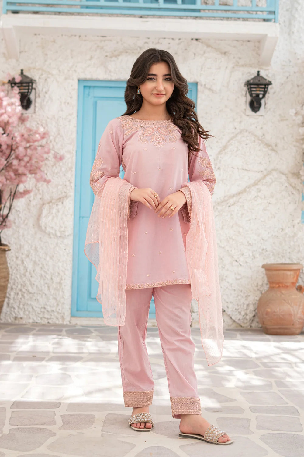 Embroidered Cotton Suit - T-SFC-S26-006