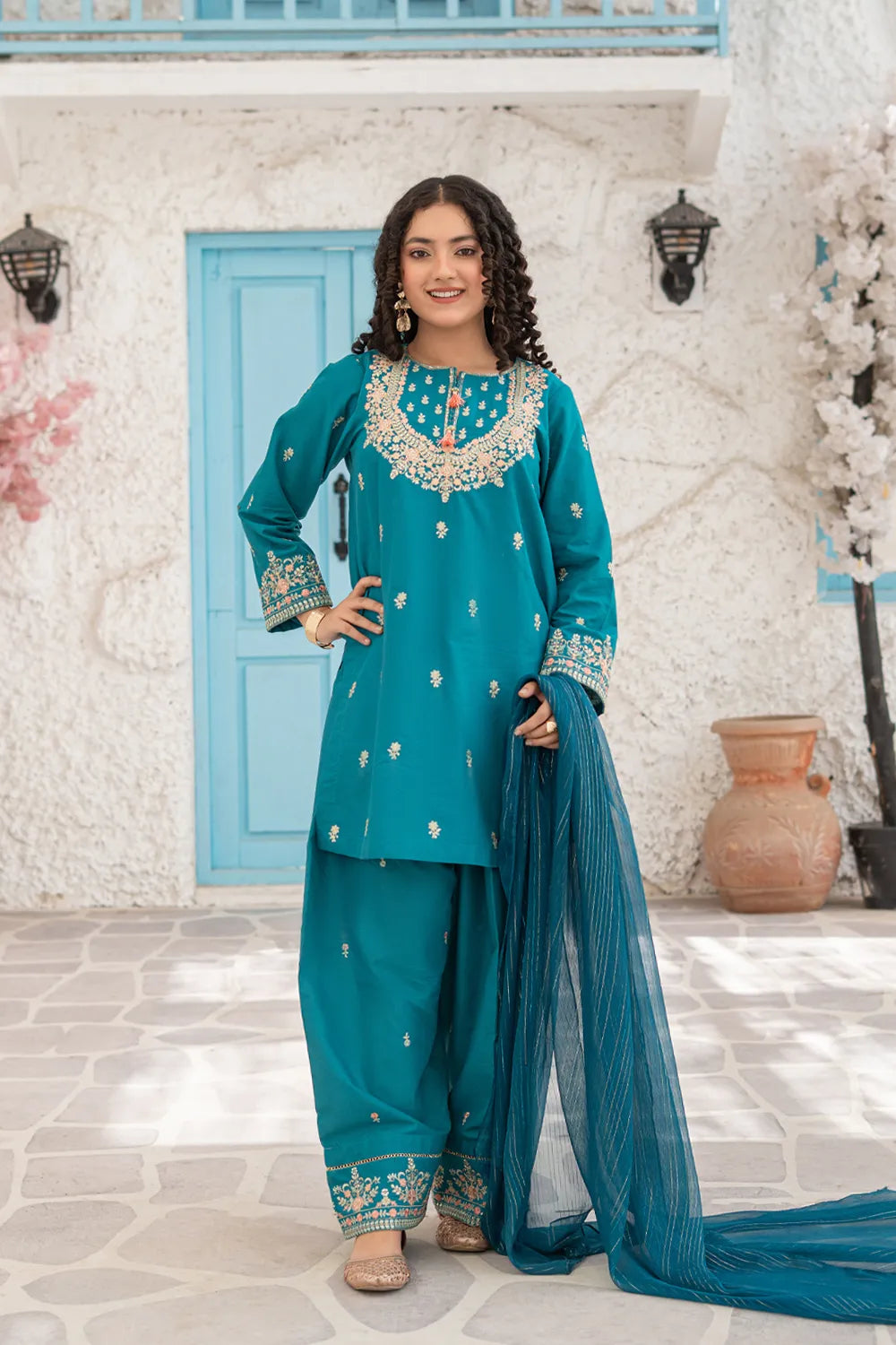 Embroidered Cotton Suit - T-SFC-S26-010