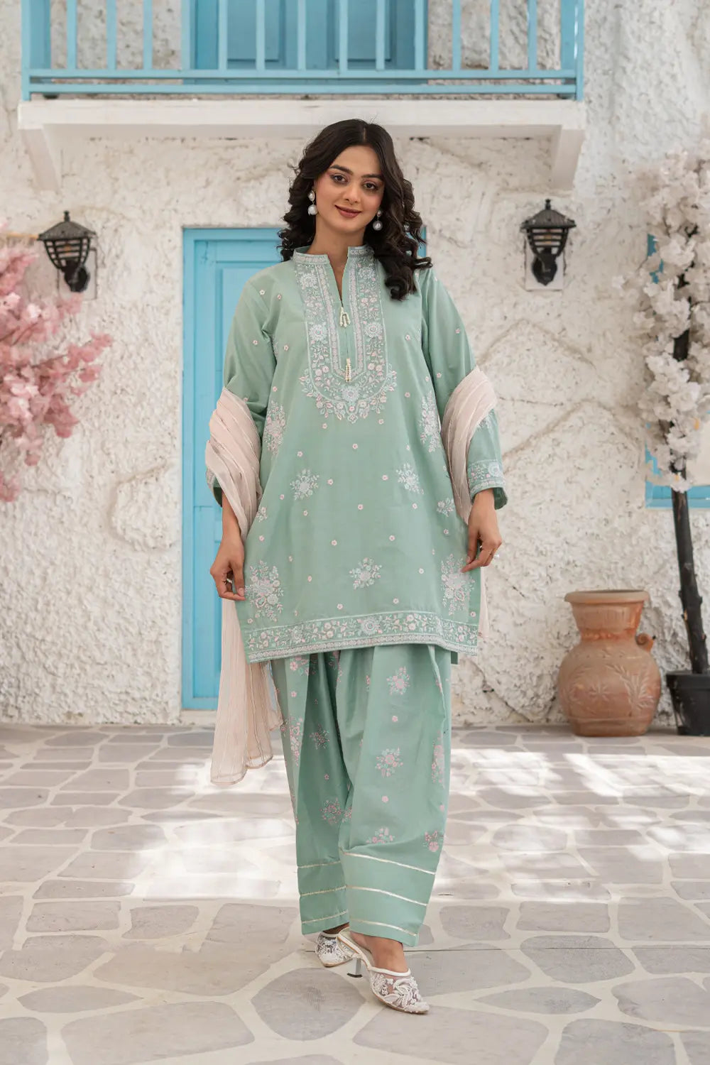 Embroidered Cotton Suit - T-SFC-S26-011