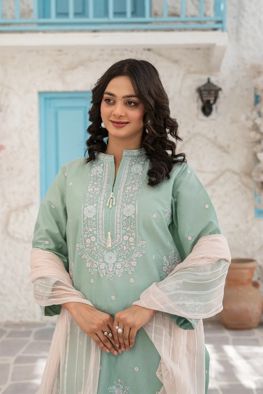 Embroidered Cotton Suit - T-SFC-S26-011