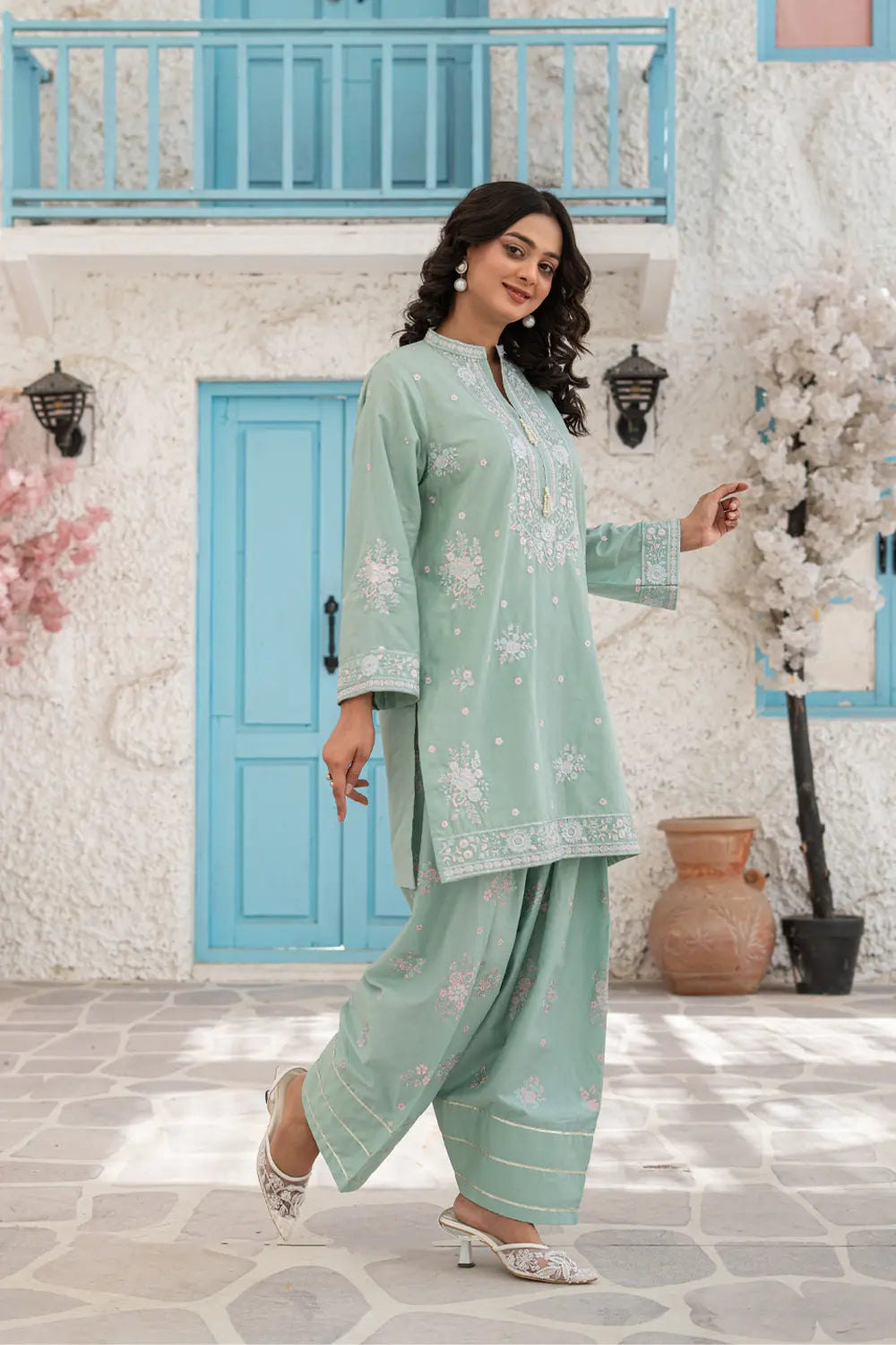 Embroidered Cotton Suit - T-SFC-S26-011