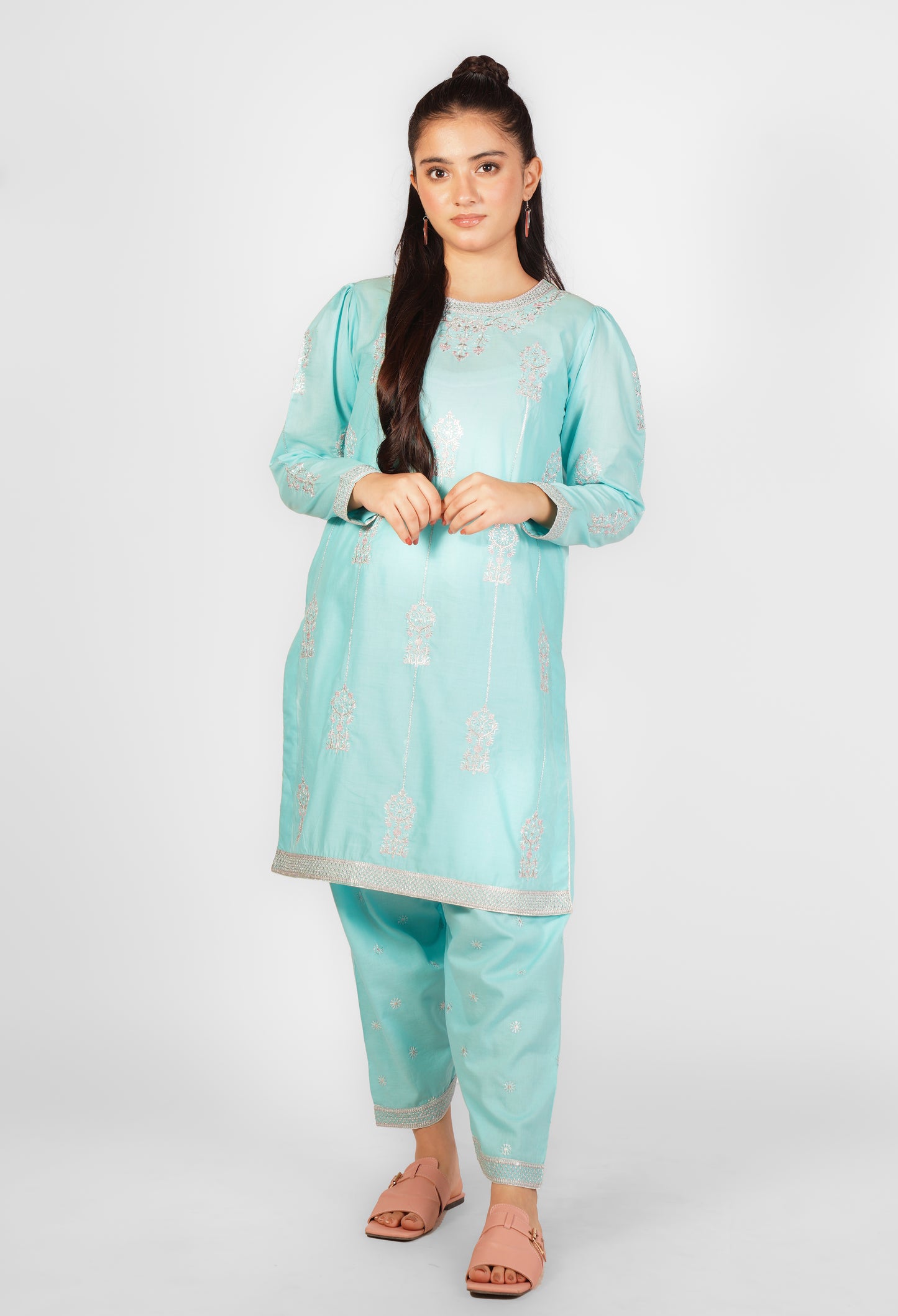 2 Piece Embroidered Suit with Floral Design & Shalwar SFC-200