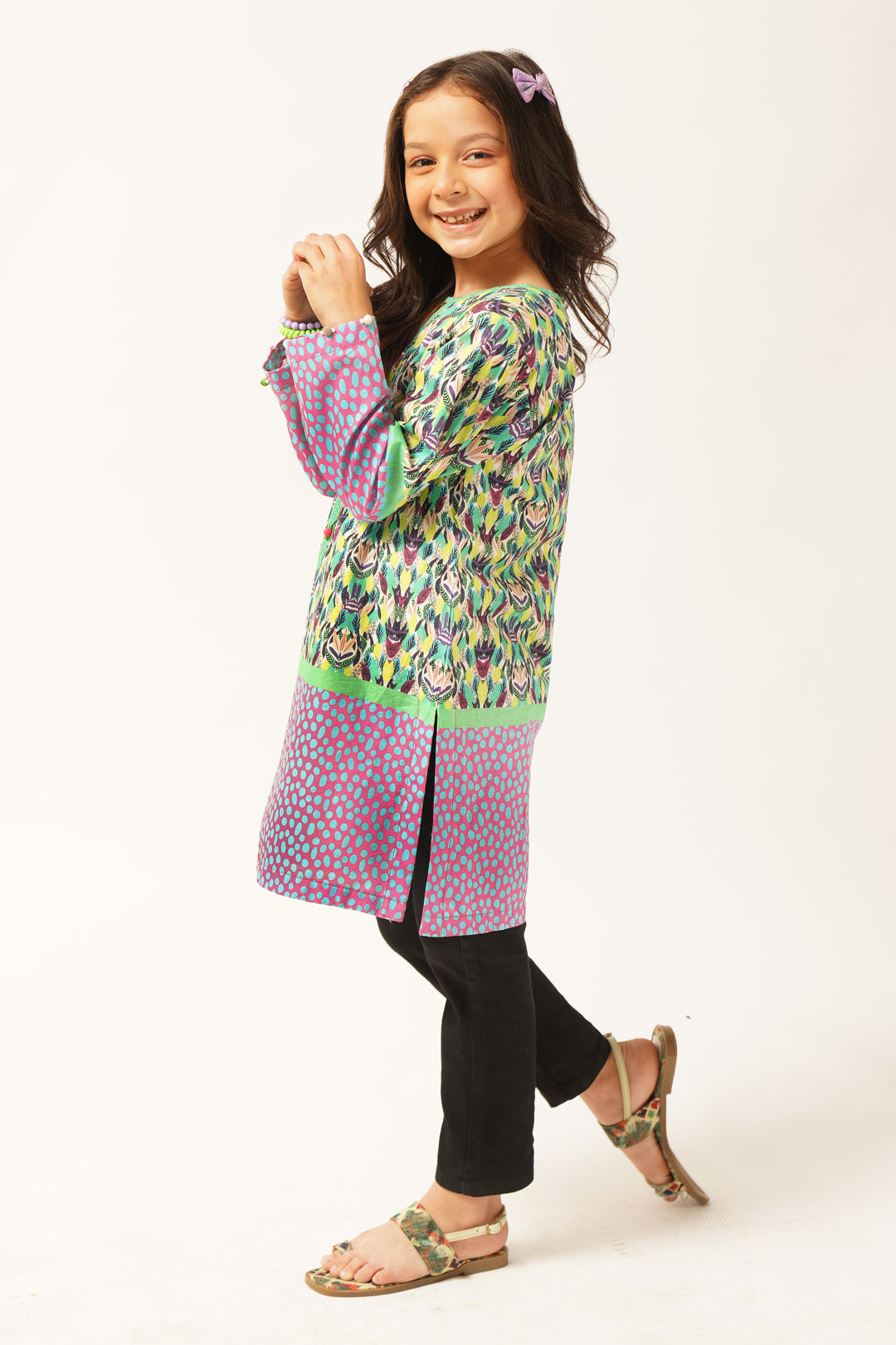 1 Piece Digital Printed Kurti in Frog Green & Pink Rose WRTW-002