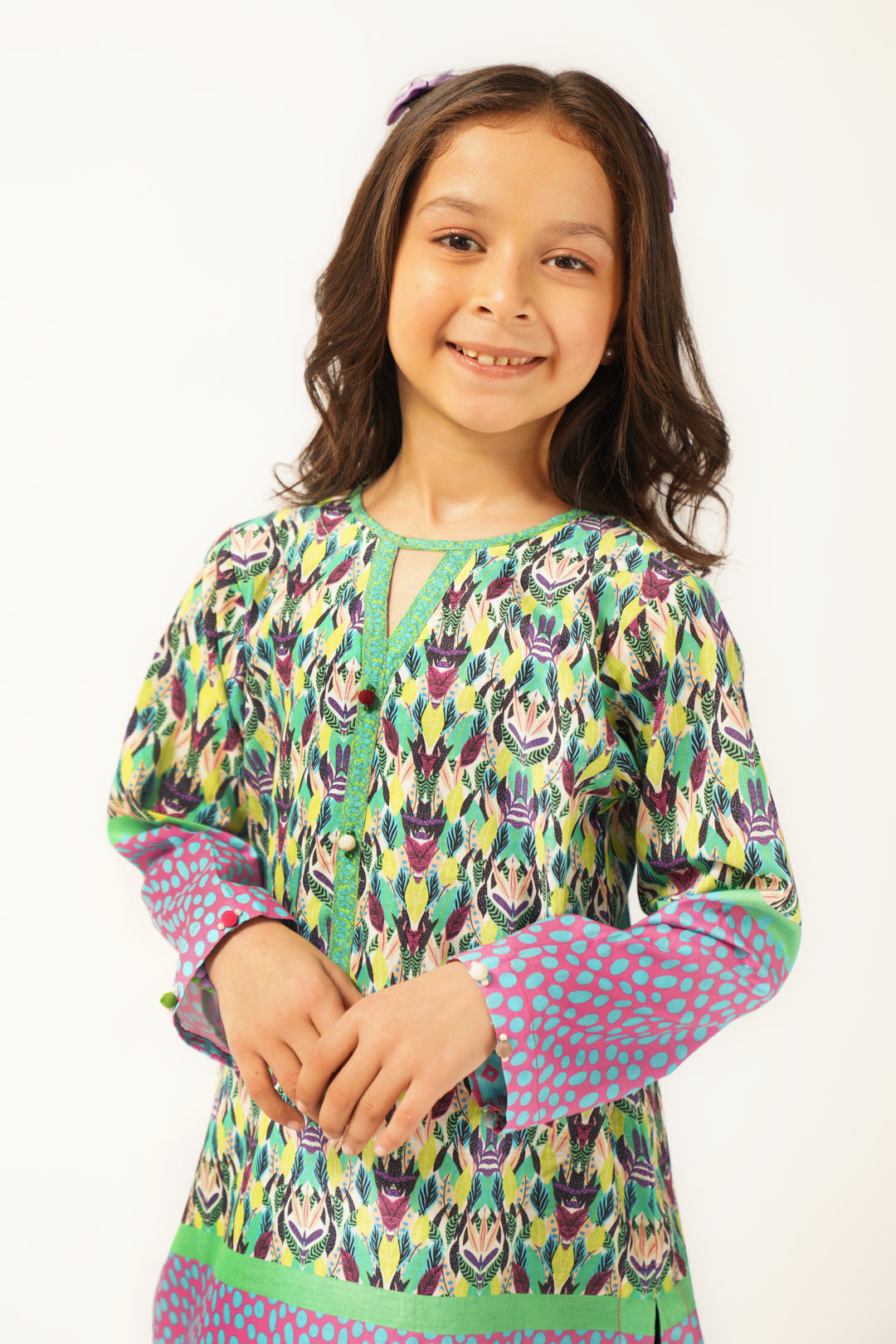 1 Piece Digital Printed Kurti in Frog Green & Pink Rose WRTW-002