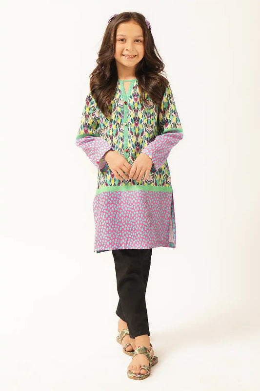 1 Piece Digital Printed Kurti in Frog Green & Pink Rose WRTW-002
