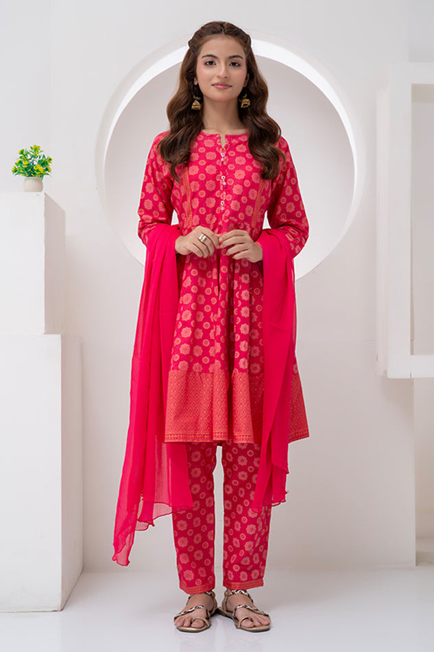 3 Piece Hot Pink Jacquard Eastern Phiswas  JK-PRT-012