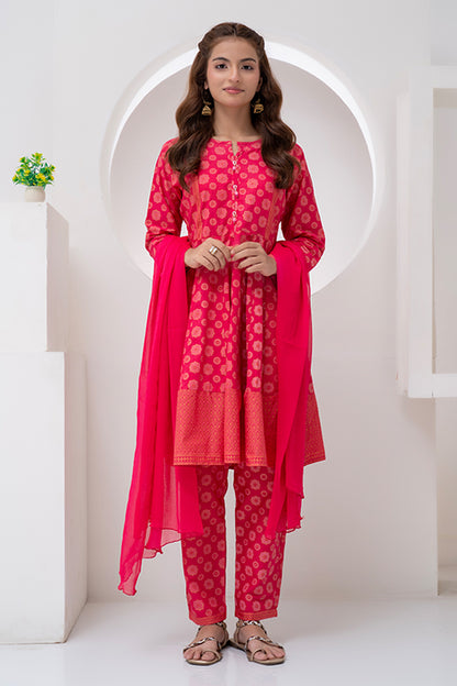 3 Piece Hot Pink Jacquard Eastern Phiswas  JK-PRT-012