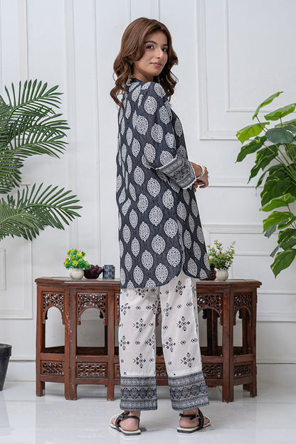 2 Piece Black & White Cambric Lawn Printed Co-ords Set Cord-024
