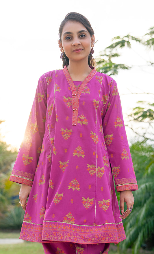 2 Piece Suit Lawn Table Print Frock with Tulip Trouser T-ALPRTW-061