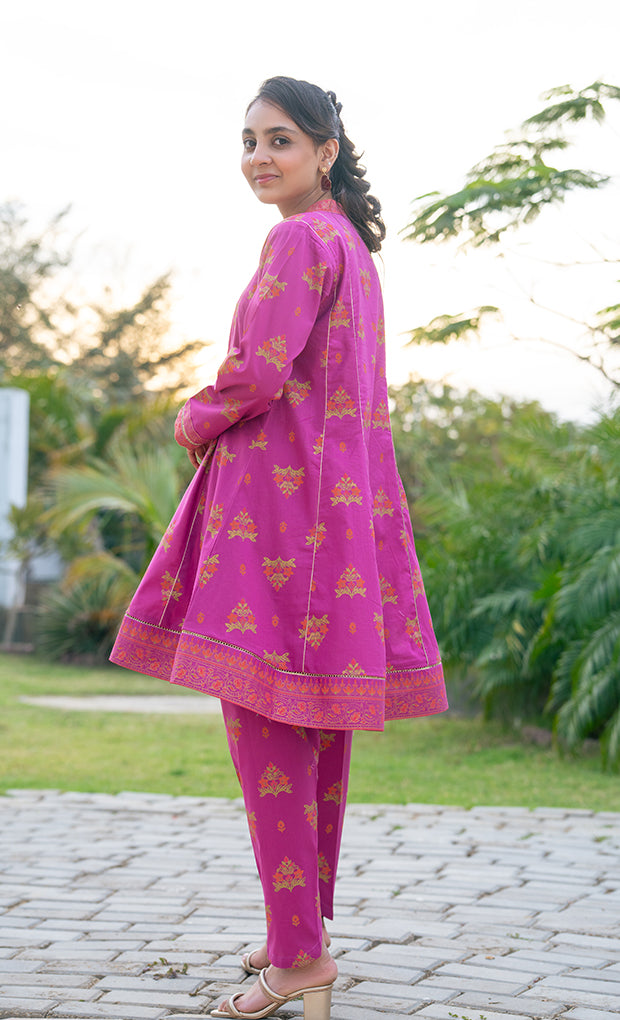 2 Piece Suit Lawn Table Print Frock with Tulip Trouser T-ALPRTW-061