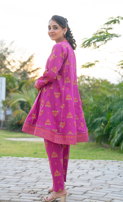 2 Piece Suit Lawn Table Print Frock with Tulip Trouser T-ALPRTW-061