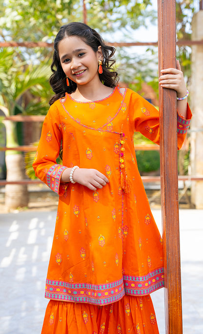 2 Piece Suit Printed Angrakha with Garara & Dupatta T-ALPRTW-062