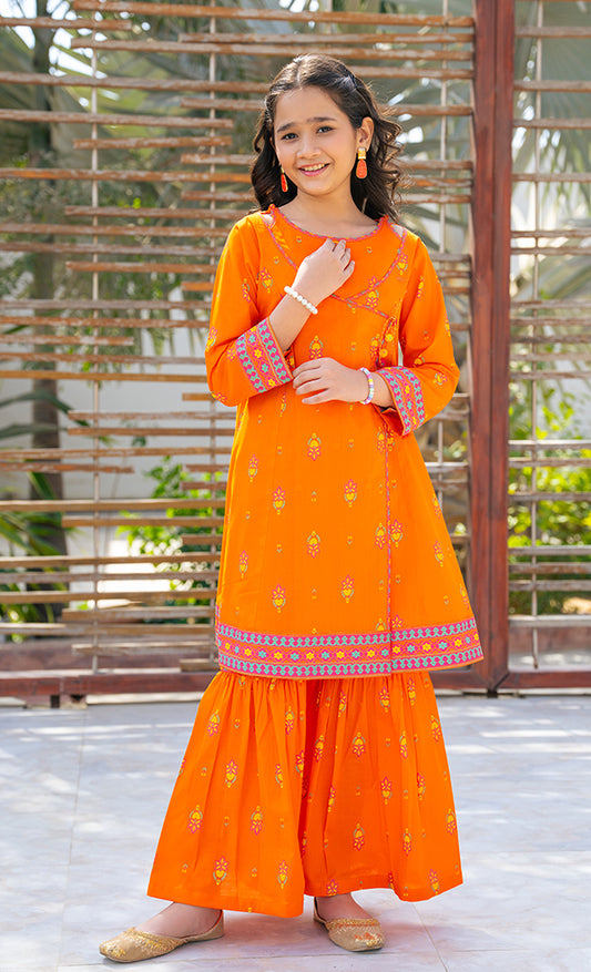 2 Piece Suit Printed Angrakha with Garara & Dupatta T-ALPRTW-062