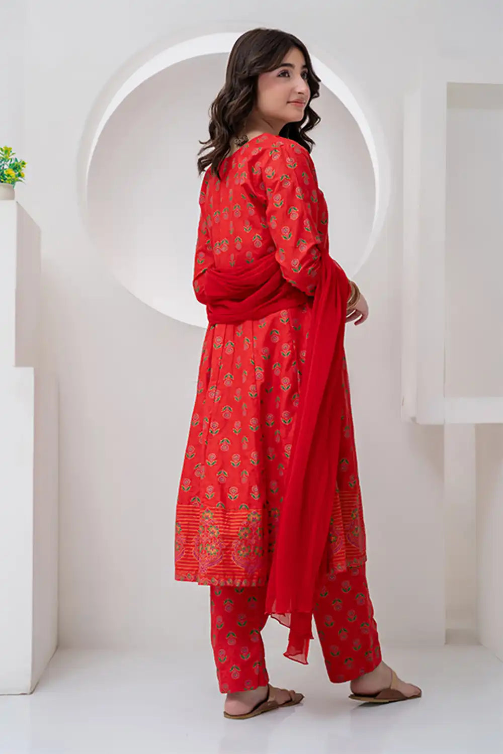 3 Piece Red Jacquard Angrakha Maxi Cut JK-PRT-011