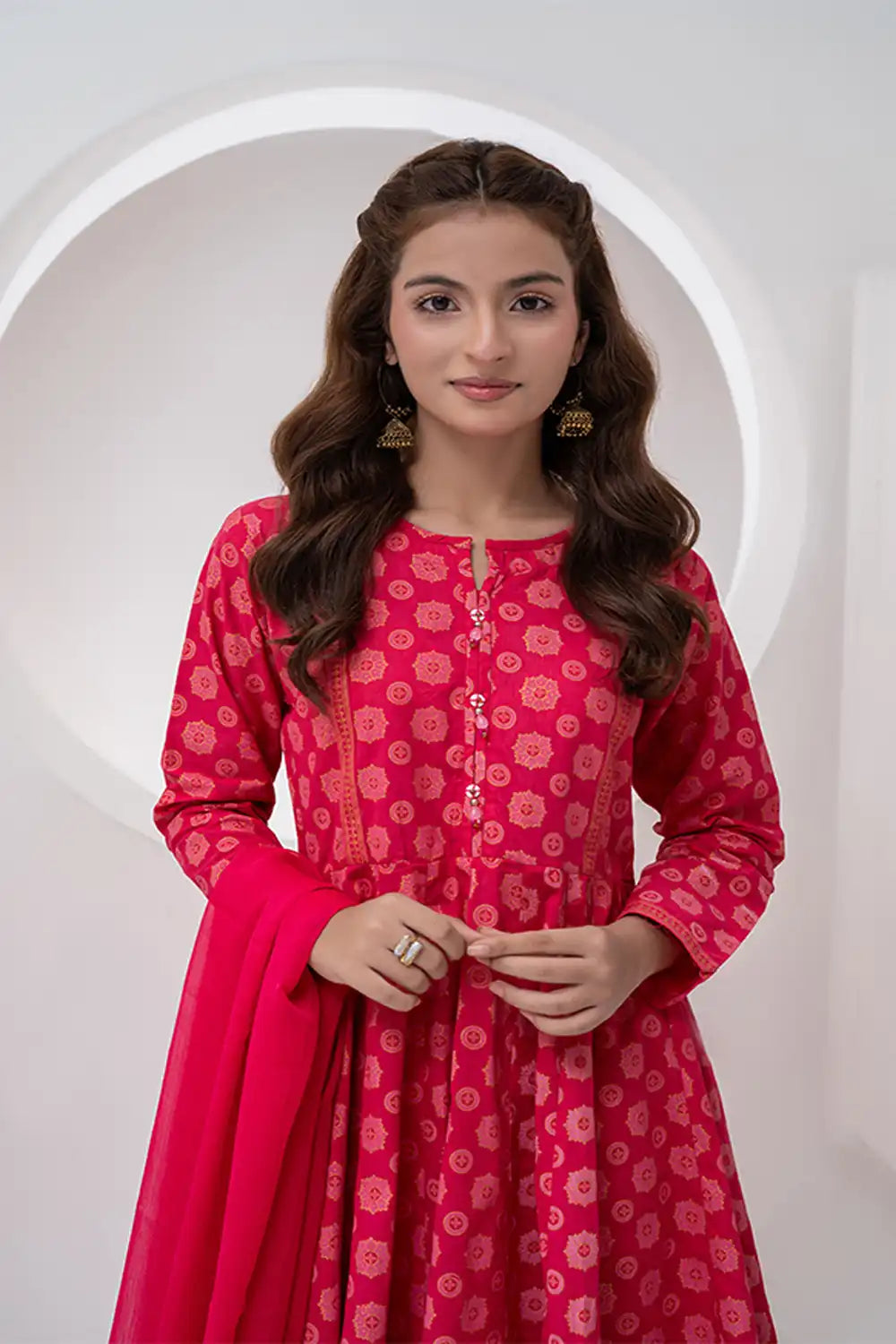 3 Piece Hot Pink Jacquard Eastern Phiswas  JK-PRT-012