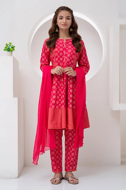 3 Piece Hot Pink Jacquard Eastern Phiswas  JK-PRT-012