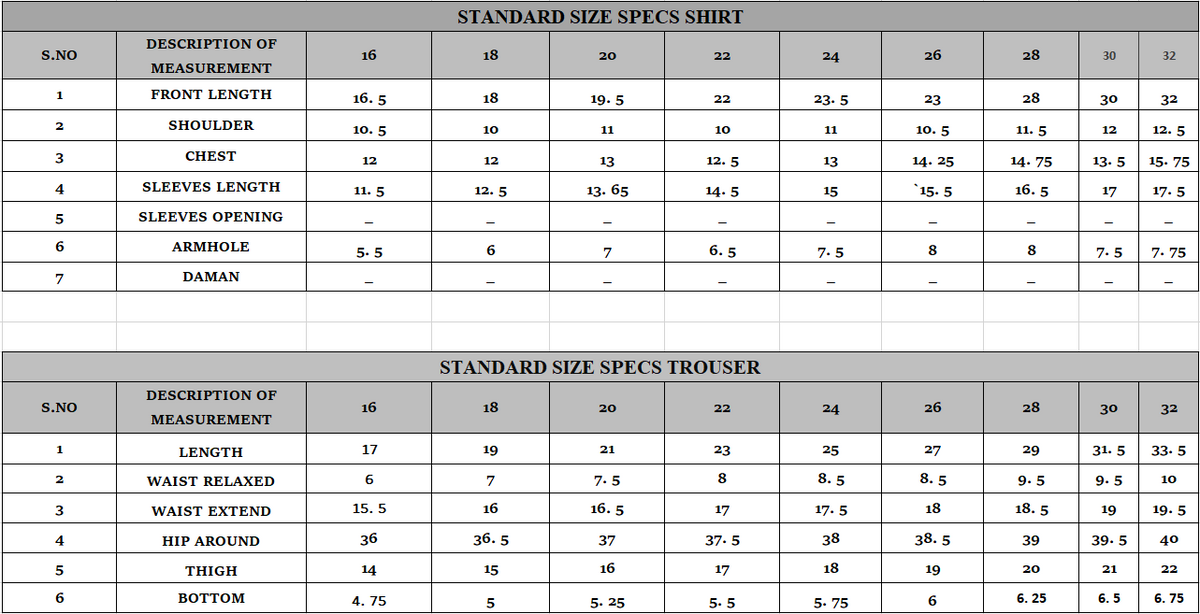 Size guide