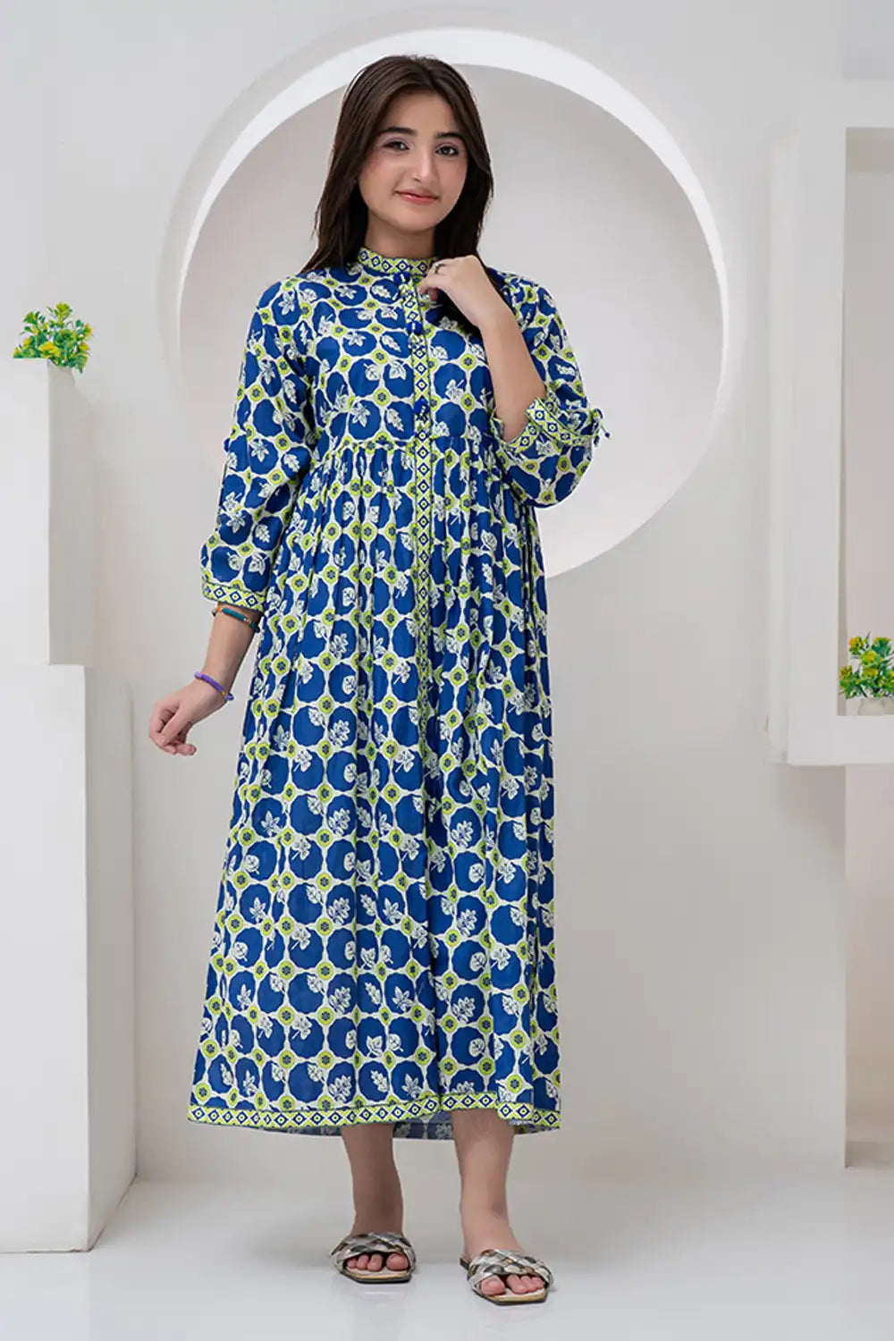 1 Piece Lawn Maxi Lime Blue Maxi-011