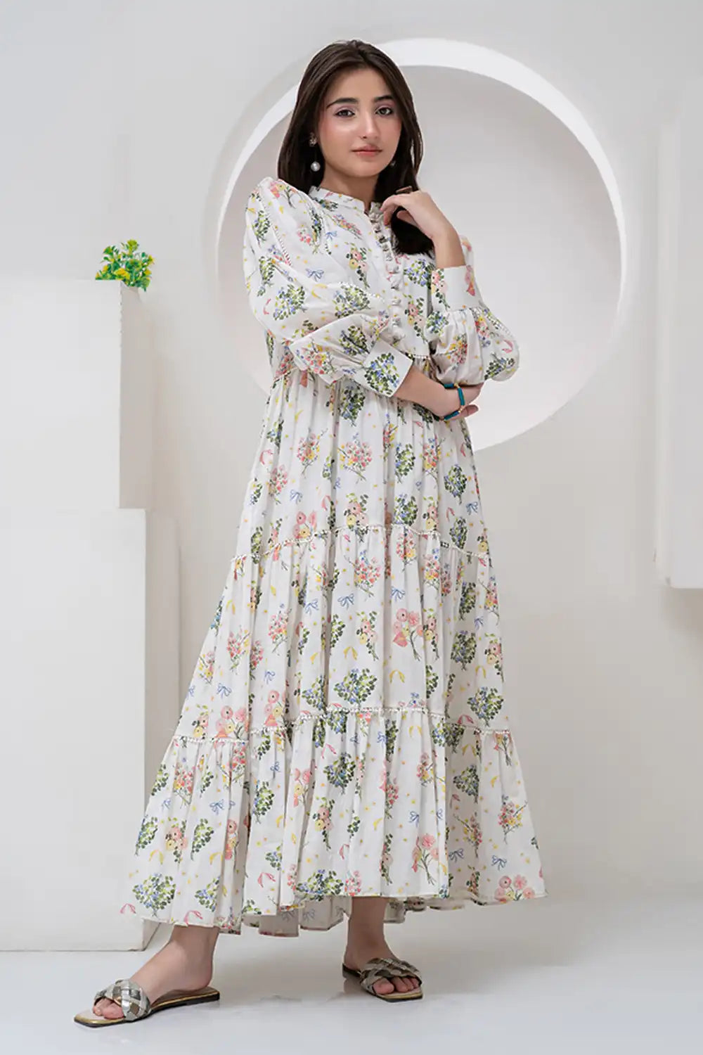 1 Piece Lawn Maxi Multi White Maxi-015