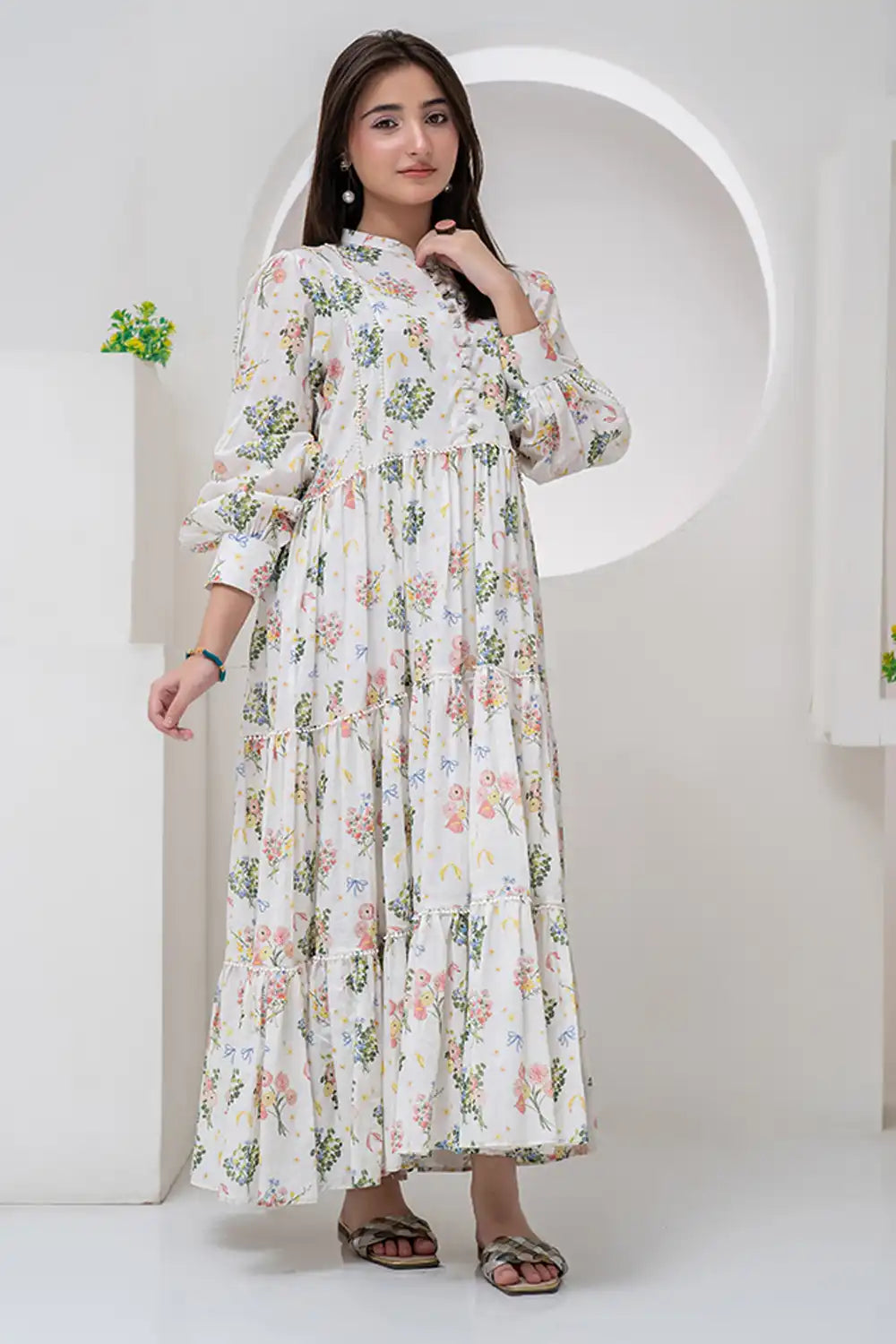 1 Piece Lawn Maxi Multi White Maxi-015