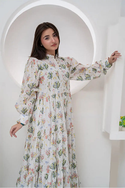 1 Piece Lawn Maxi Multi White Maxi-015