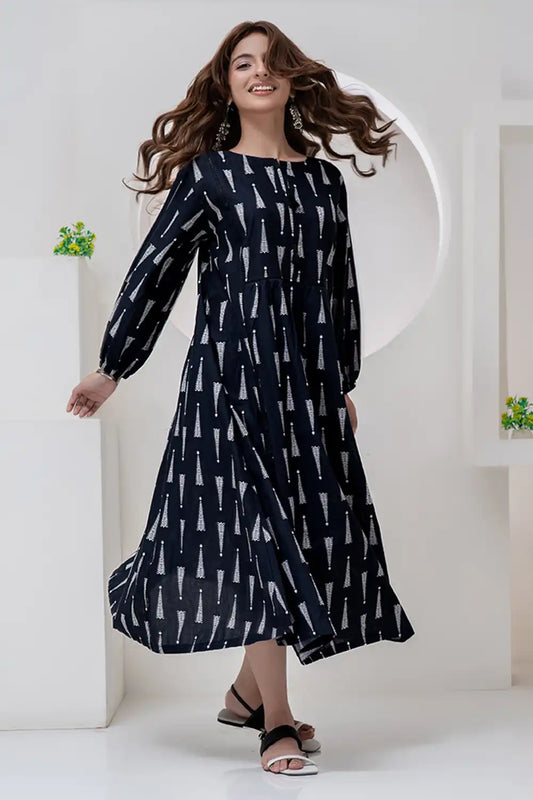 1 Piece Lawn Printed Maxi Black Color Maxi-019