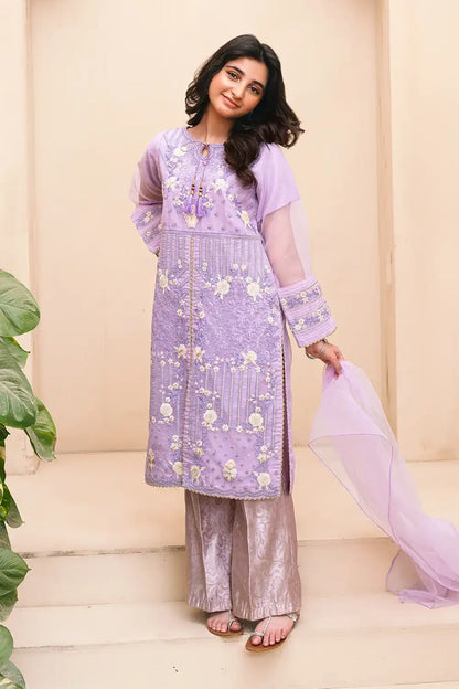 3 Piece Suit Lilac Embroidered with Banarsi Trouser RTWFDS-013