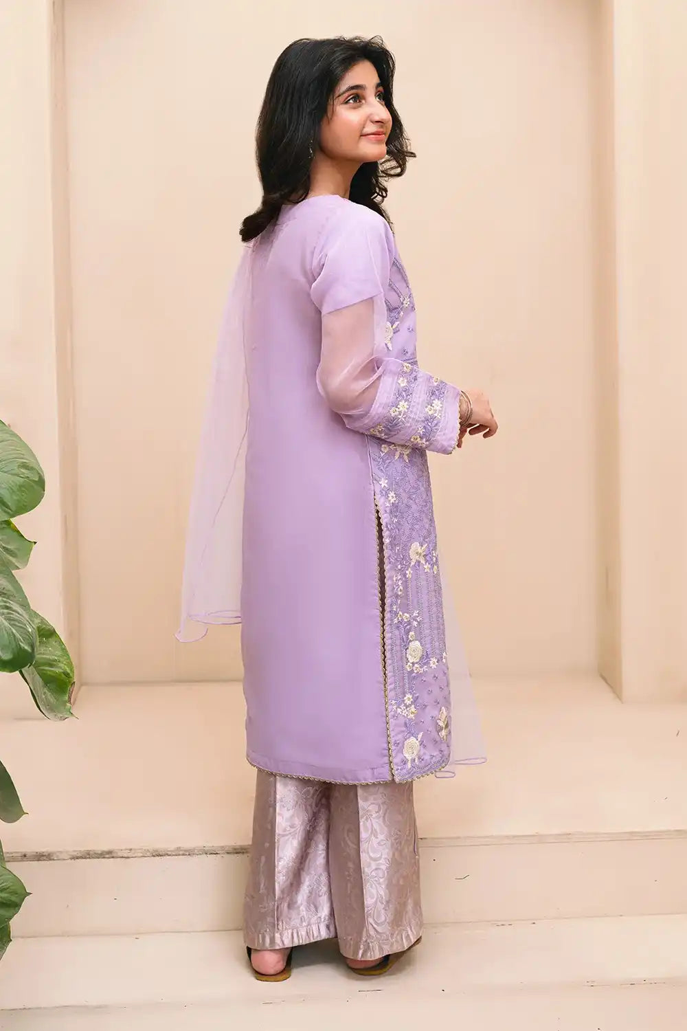 3 Piece Suit Lilac Embroidered with Banarsi Trouser RTWFDS-013