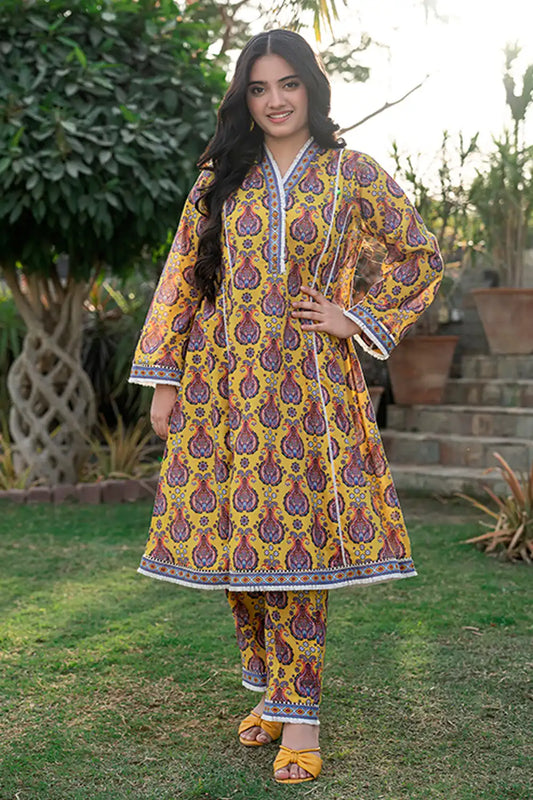 2 Piece Suit Cotton Lawn Digital Print Frock with Trouser T-ALPRTW-033