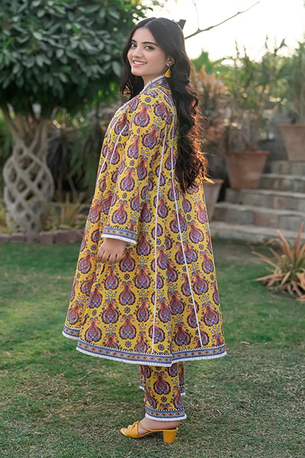 2 Piece Suit Cotton Lawn Digital Print Frock with Trouser T-ALPRTW-033