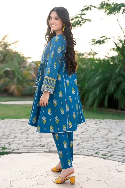 2 Piece Suit Angrakha Style Printed Frock with Trouser T-ALPRTW-059