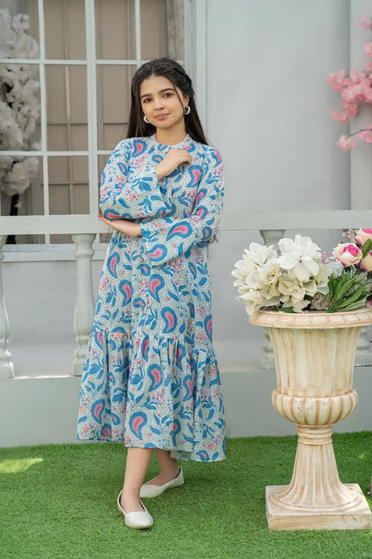 1 Piece Maxi Beaded Detailing & Side Pockets Arabian Lawn T-FRK-009