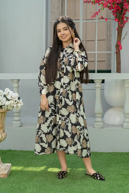 1 Piece Floral Printed Maxi Pom-Pom Detailing Arabian Lawn T-FRK-011