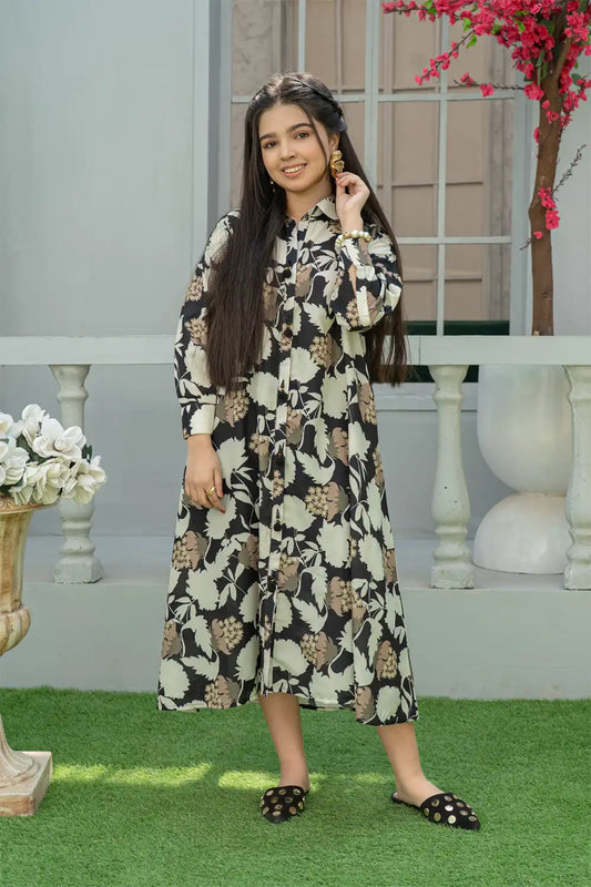 1 Piece Floral Printed Maxi Pom-Pom Detailing Arabian Lawn T-FRK-011