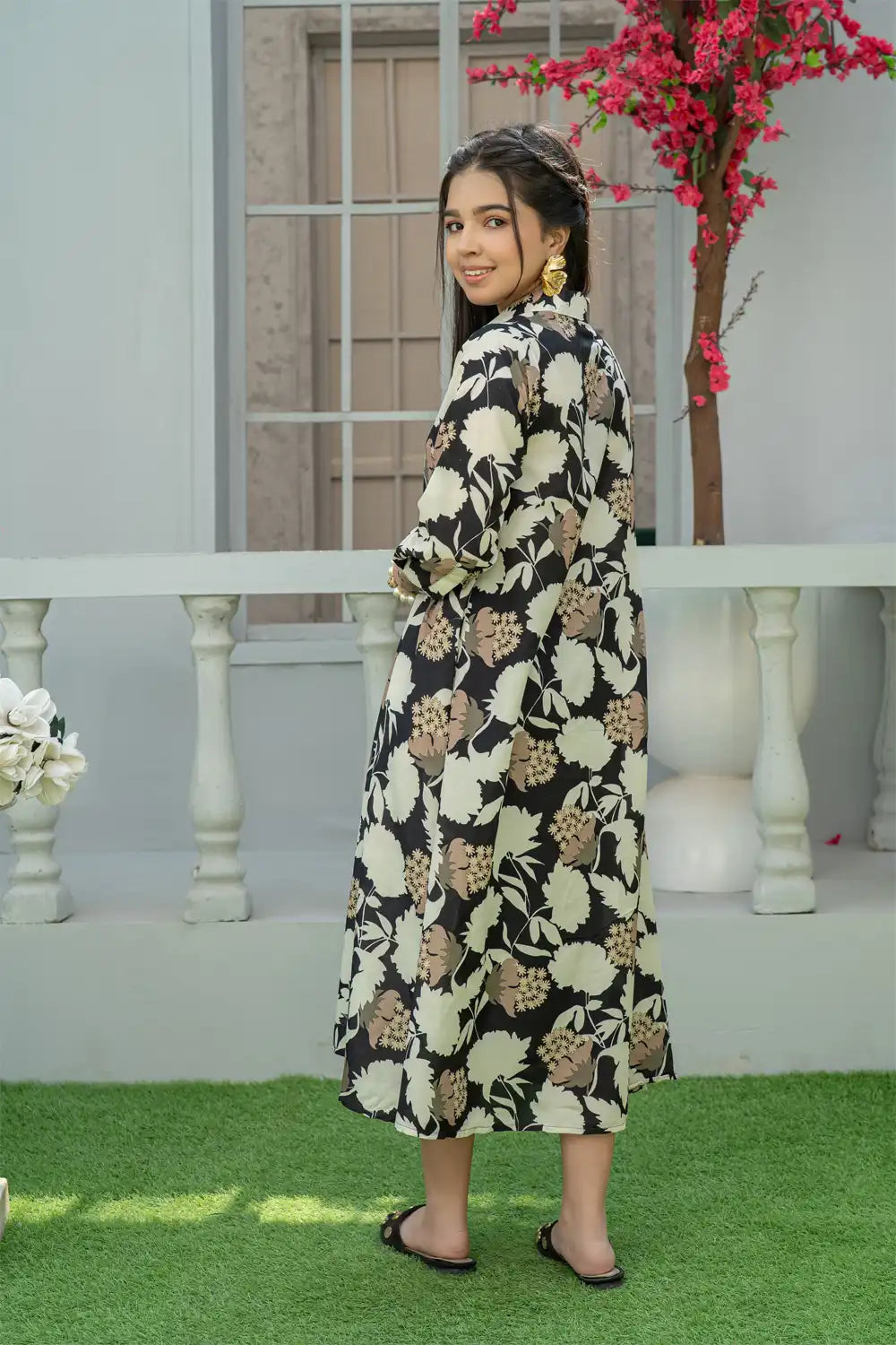 1 Piece Floral Printed Maxi Pom-Pom Detailing Arabian Lawn T-FRK-011