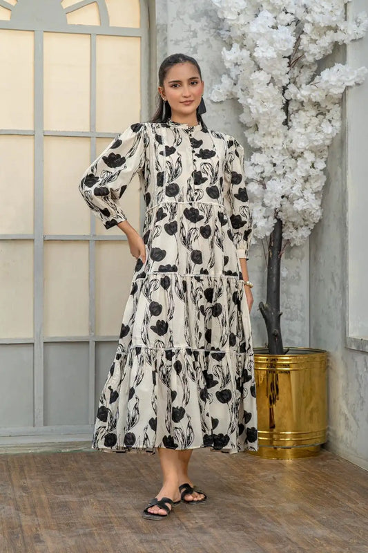 1 Piece Maxi Digital Printed Dress Red Cambric Cotton T-R-MAXI-015