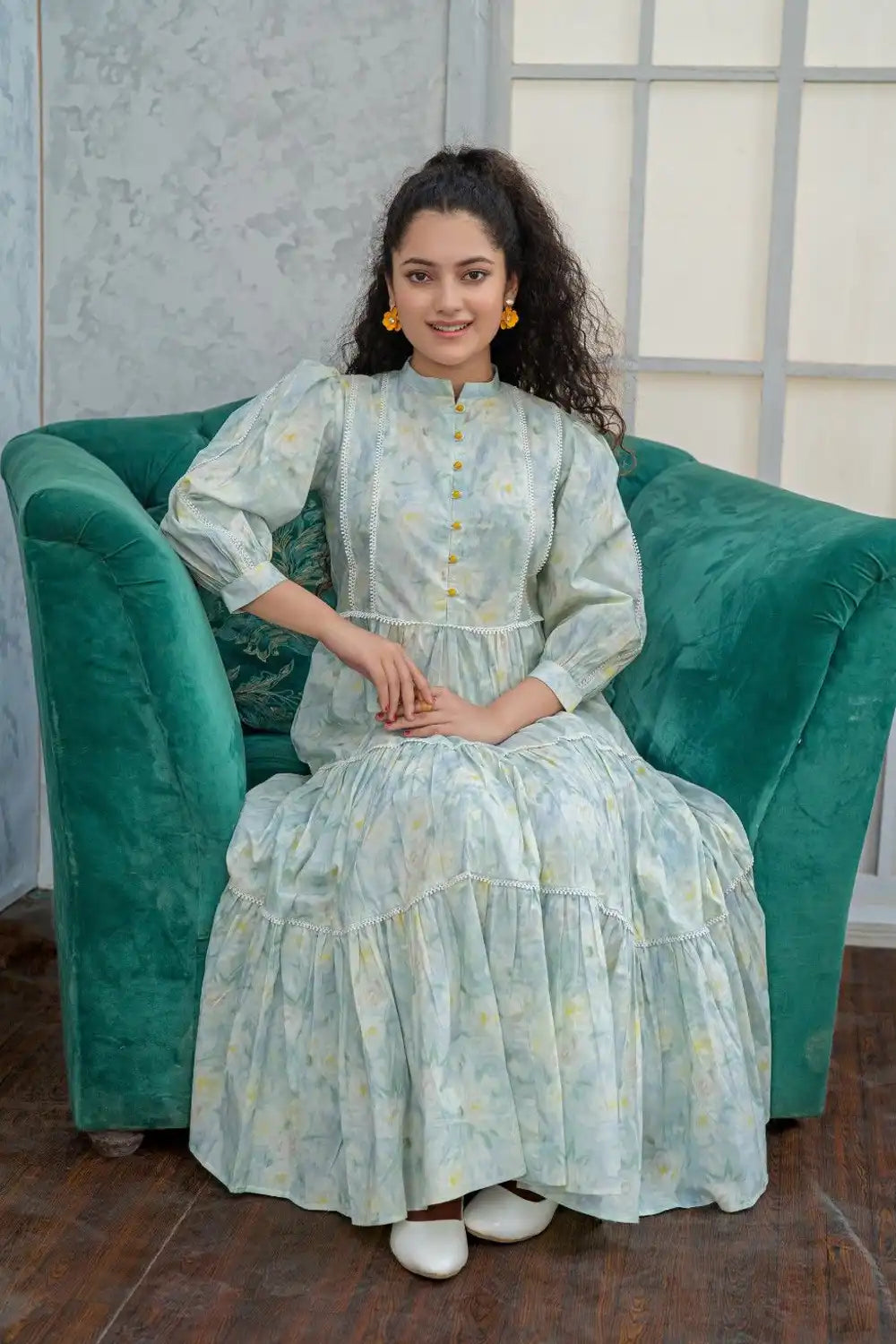 1 Piece Maxi Digital Printed Dress Red Cambric Cotton T-R-MAXI-015