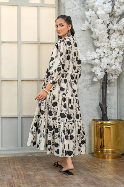 1 Piece Maxi Digital Printed Dress Red Cambric Cotton T-R-MAXI-015