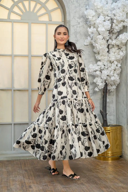 1 Piece Maxi Digital Printed Dress Red Cambric Cotton T-R-MAXI-015