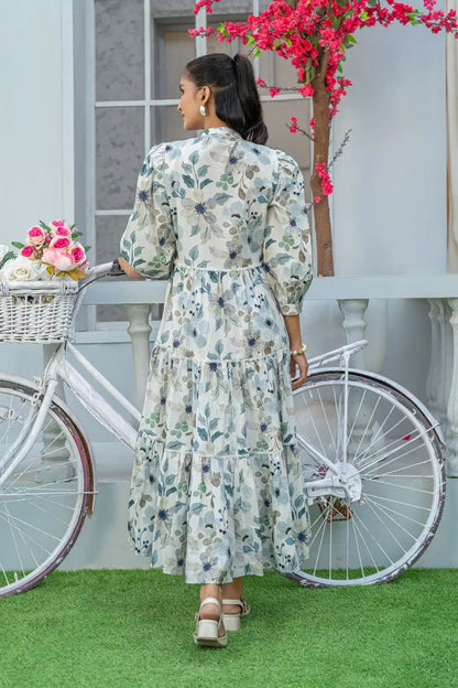 1 Piece Maxi Digital Printed Dress Red Cambric Cotton T-R-MAXI-015