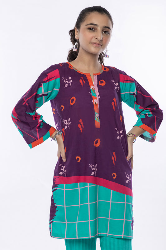 2 Piece Printed Lawn Suit in Dark Purple with Dyed Trouser MAC-015